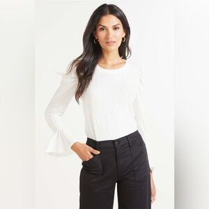 Nation LTD Penny Tee Flounce Cuff Sleeve Womens L Ivory White Pima Cotton